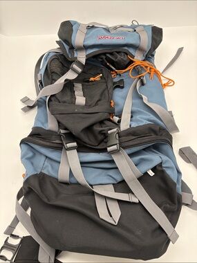 Jansport Blue Black Large Backpacking Metal Frame Backpack BLEMISH